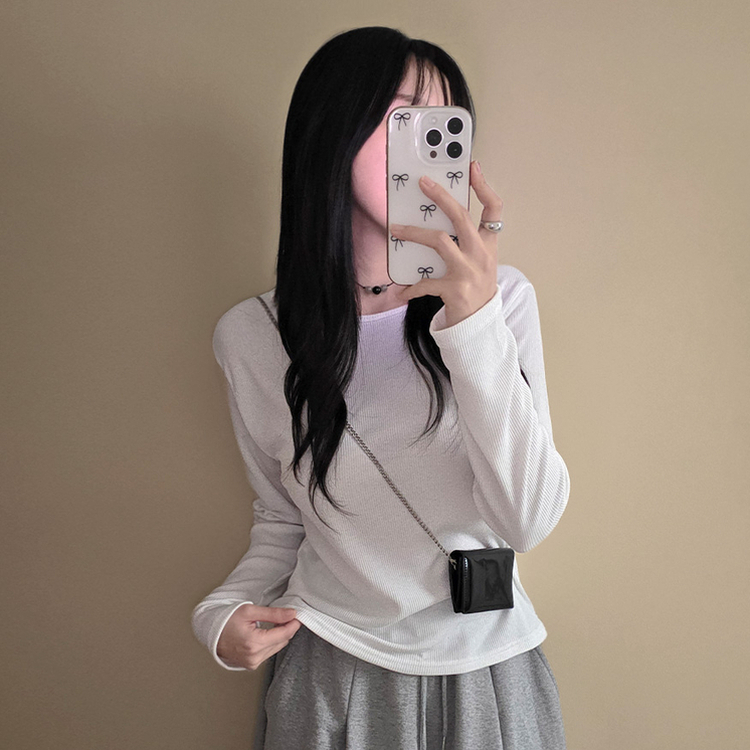 【起毛】リブスリム無地長袖Tシャツ IVORY