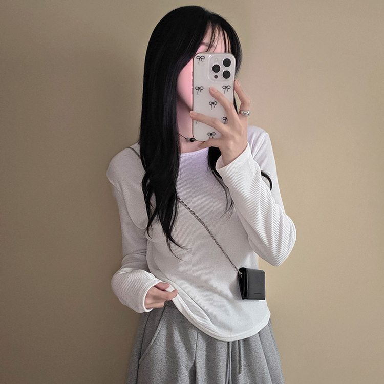 【起毛】リブスリム無地長袖Tシャツ IVORY