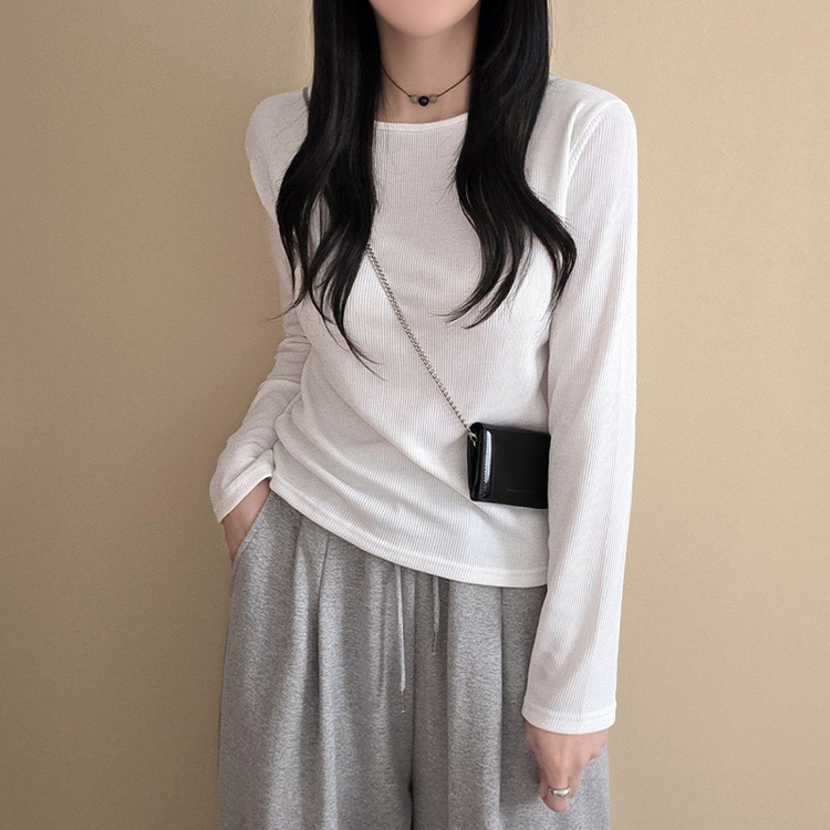 【起毛】リブスリム無地長袖Tシャツ IVORY