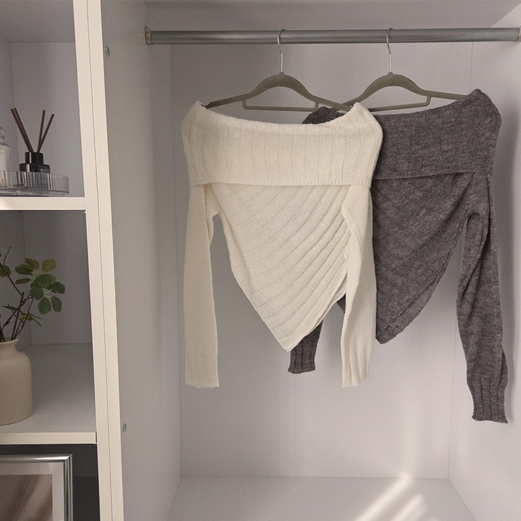 アンバランススリムクロップニットTシャツ