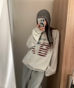 ハート宝石ビーズスタッドアンゴラビーニー GREY