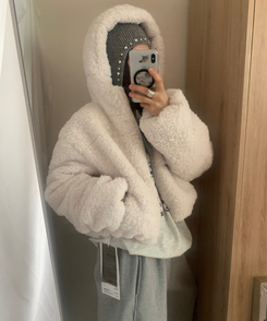 ハート宝石ビーズスタッドアンゴラビーニー GREY