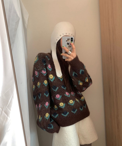 ハート宝石ビーズスタッドアンゴラビーニー WHITE