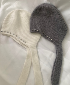 ハート宝石ビーズスタッドアンゴラビーニー