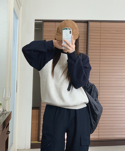 【起毛】ベーシックラグラントレーナー NAVY