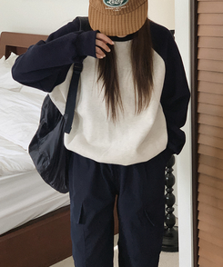 【起毛】ベーシックラグラントレーナー NAVY