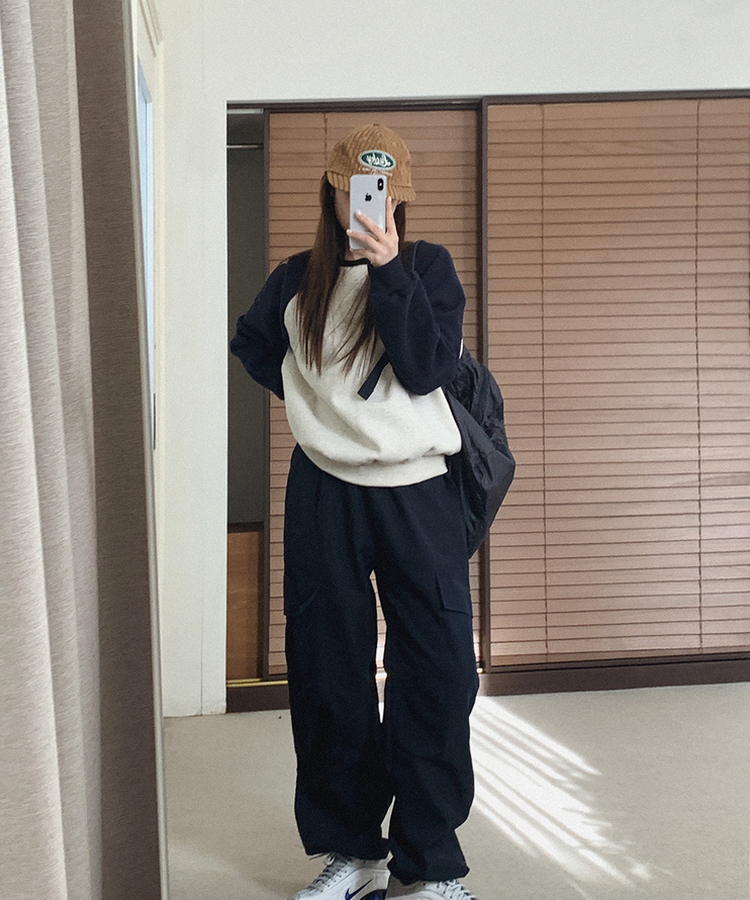 【起毛】ベーシックラグラントレーナー NAVY