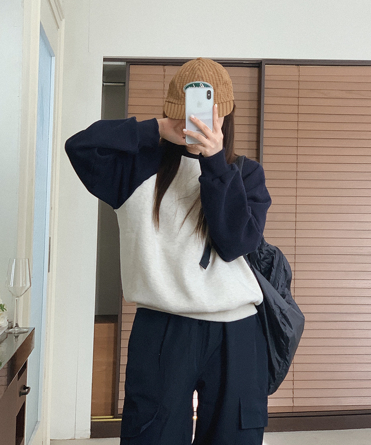 【起毛】ベーシックラグラントレーナー NAVY