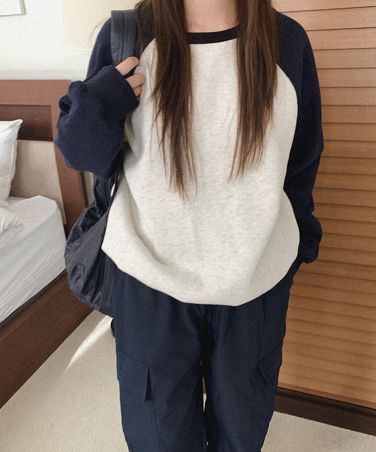 【起毛】ベーシックラグラントレーナー NAVY