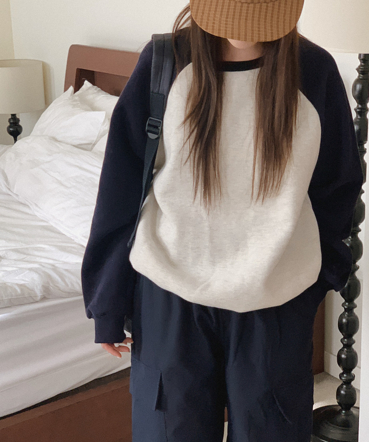 【起毛】ベーシックラグラントレーナー NAVY