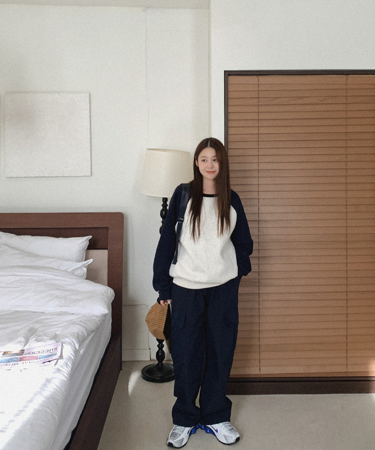 【起毛】ベーシックラグラントレーナー NAVY