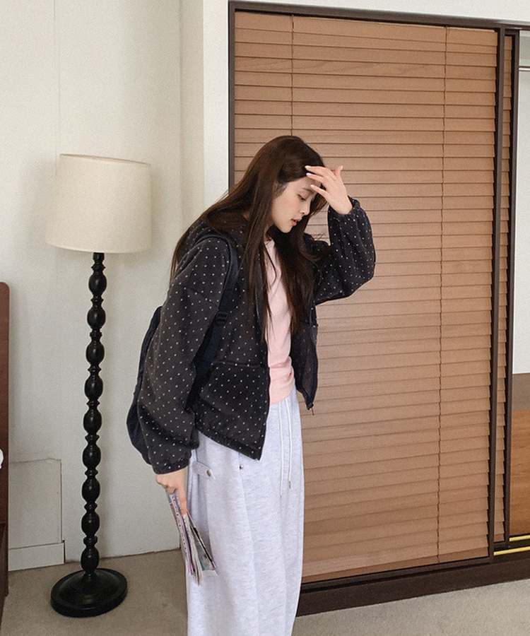 ドットフリースフードジップアップ CHARCOAL