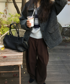 【起毛】スリットバルーンワイドパンツ BROWN