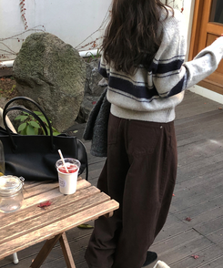 【起毛】スリットバルーンワイドパンツ BROWN