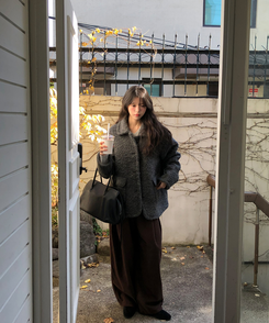 【起毛】スリットバルーンワイドパンツ BROWN