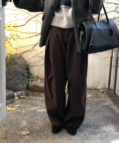 【起毛】スリットバルーンワイドパンツ BROWN