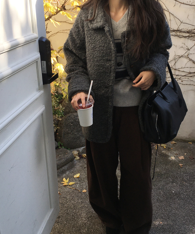 【起毛】スリットバルーンワイドパンツ BROWN