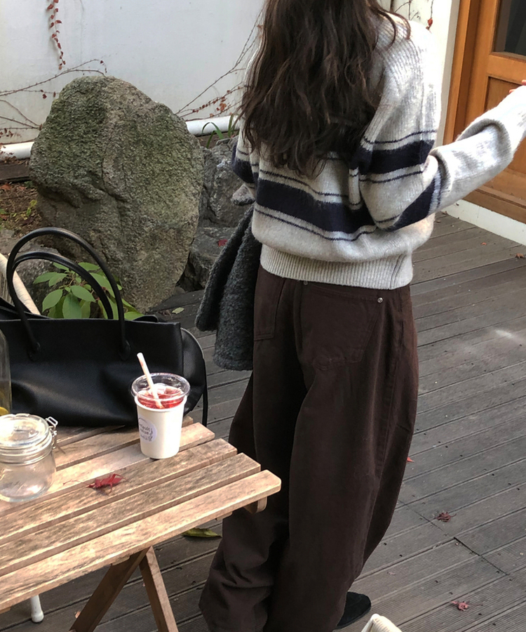 【起毛】スリットバルーンワイドパンツ BROWN