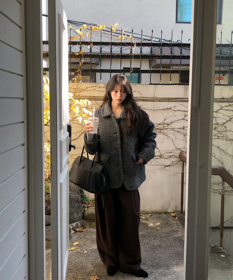 【起毛】スリットバルーンワイドパンツ BROWN