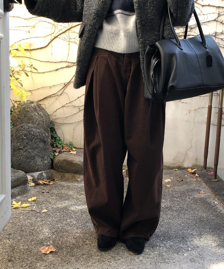 【起毛】スリットバルーンワイドパンツ BROWN