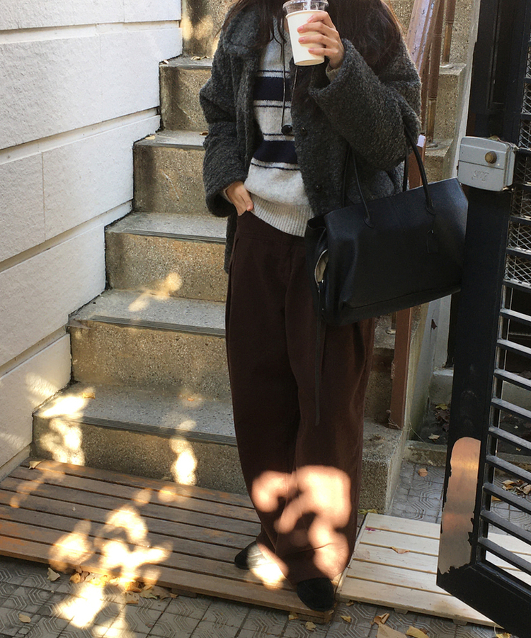 【起毛】スリットバルーンワイドパンツ BROWN