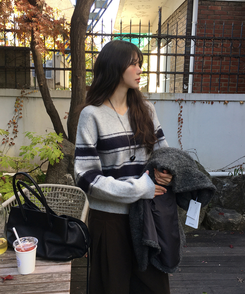 ストライプウールニット GREY