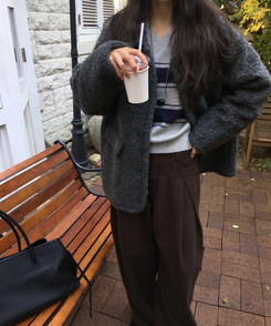 ストライプウールニット GREY