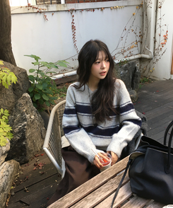 ストライプウールニット GREY