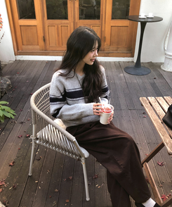 ストライプウールニット GREY