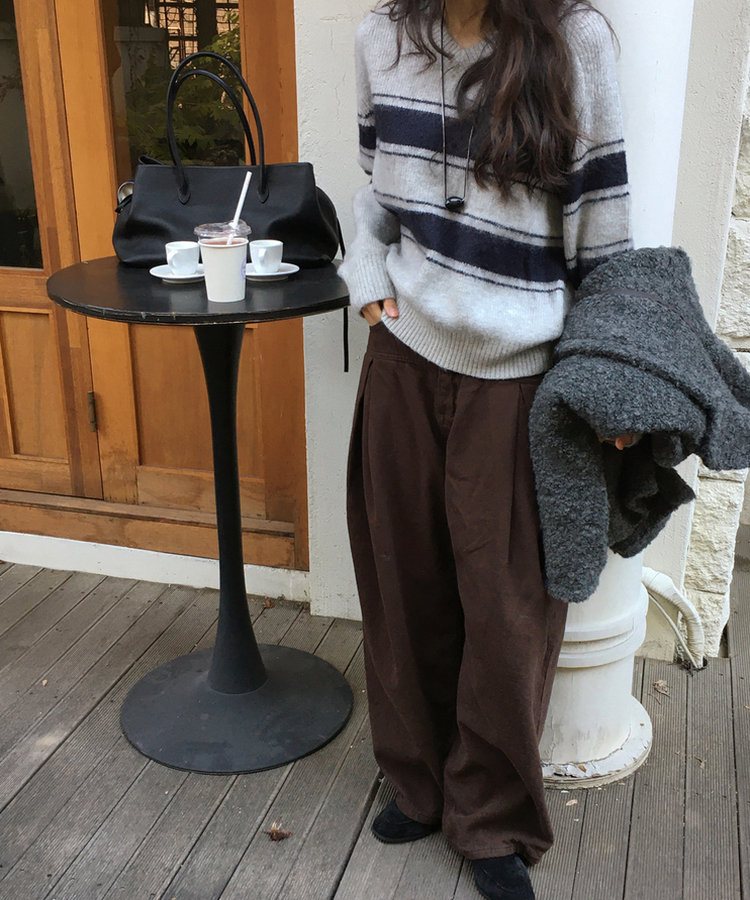 ストライプウールニット GREY