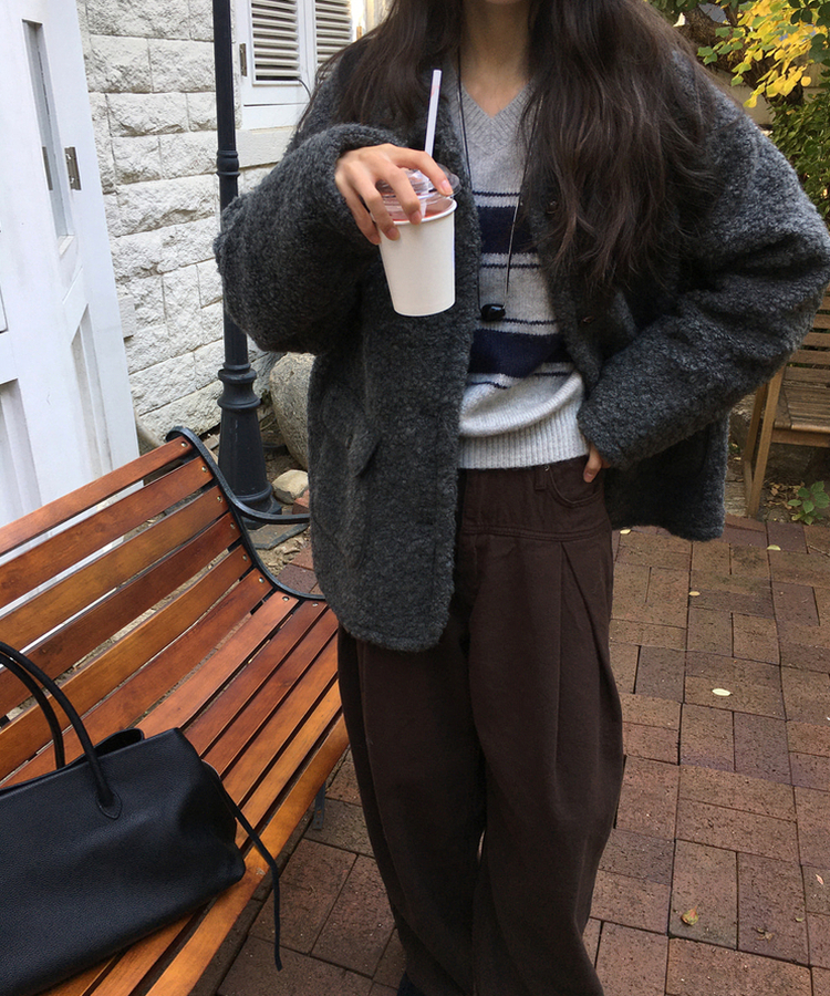 ストライプウールニット GREY