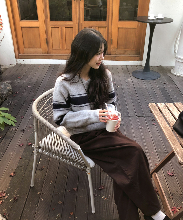 ストライプウールニット GREY