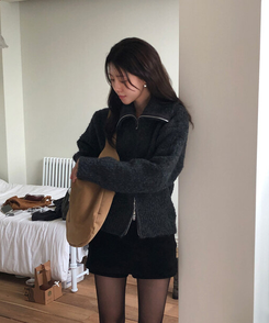 ウールニットジップアップ CHARCOAL