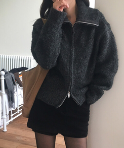 ウールニットジップアップ CHARCOAL