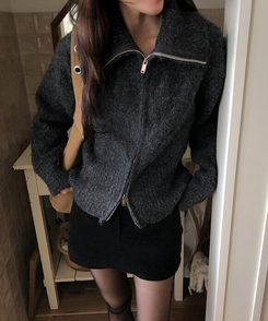 ウールニットジップアップ CHARCOAL