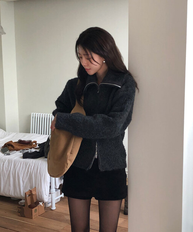 ウールニットジップアップ CHARCOAL