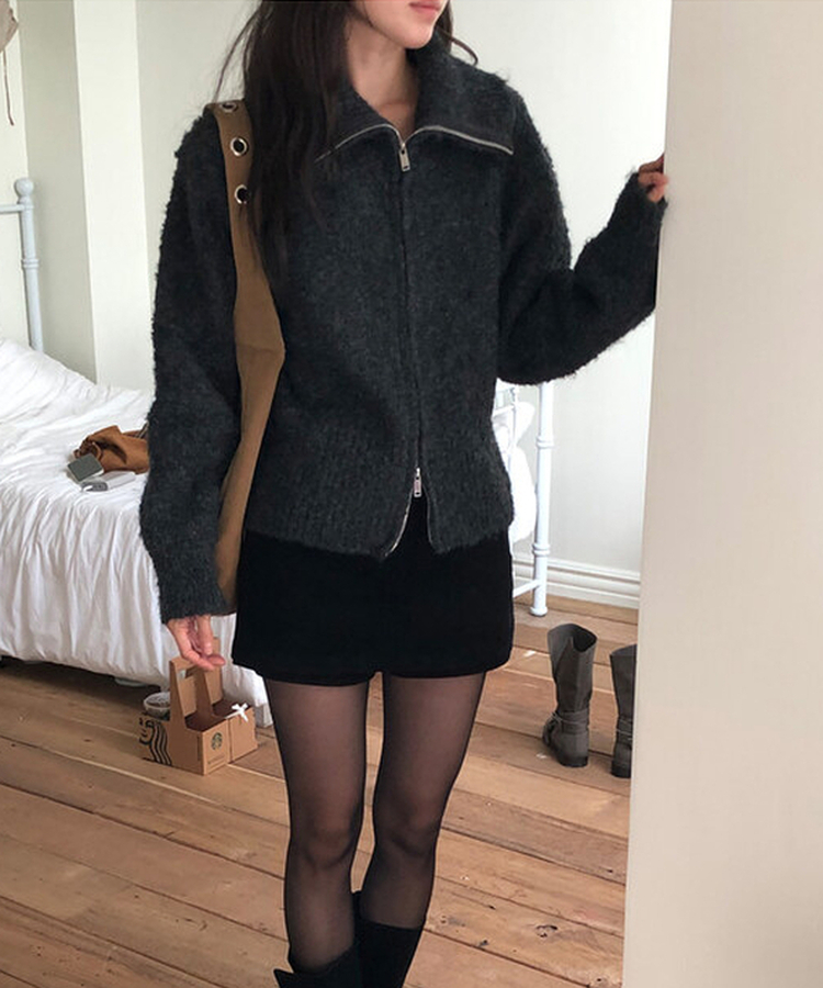 ウールニットジップアップ CHARCOAL