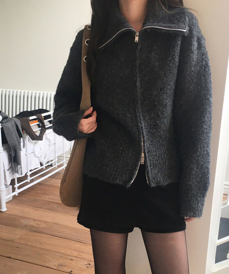 ウールニットジップアップ CHARCOAL