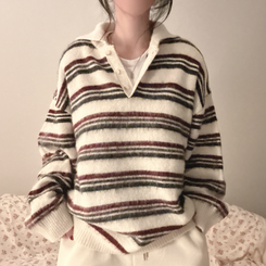 ストライプボタンオーバーフィットニット(5color) IVORY