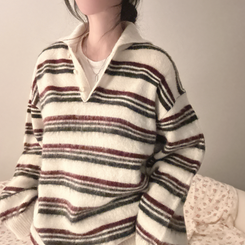 ストライプボタンオーバーフィットニット(5color) IVORY