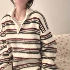 ストライプボタンオーバーフィットニット(5color) IVORY