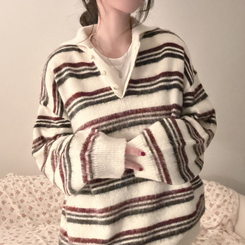 ストライプボタンオーバーフィットニット(5color) IVORY