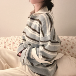 ストライプボタンオーバーフィットニット(5color) SKY BLUE