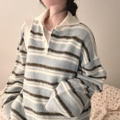 ストライプボタンオーバーフィットニット(5color) SKY BLUE