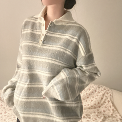 ストライプボタンオーバーフィットニット(5color) GREY