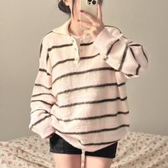 ストライプボタンオーバーフィットニット(5color) PINK