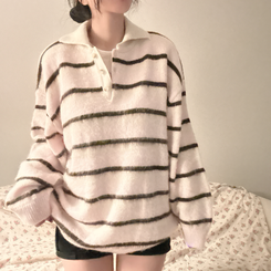 ストライプボタンオーバーフィットニット(5color) PINK