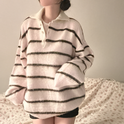 ストライプボタンオーバーフィットニット(5color) PINK