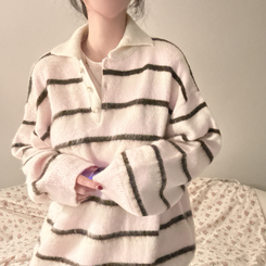 ストライプボタンオーバーフィットニット(5color) PINK