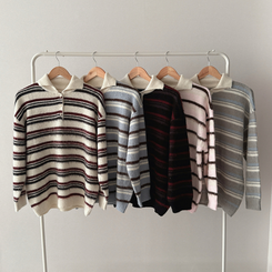 ストライプボタンオーバーフィットニット(5color)